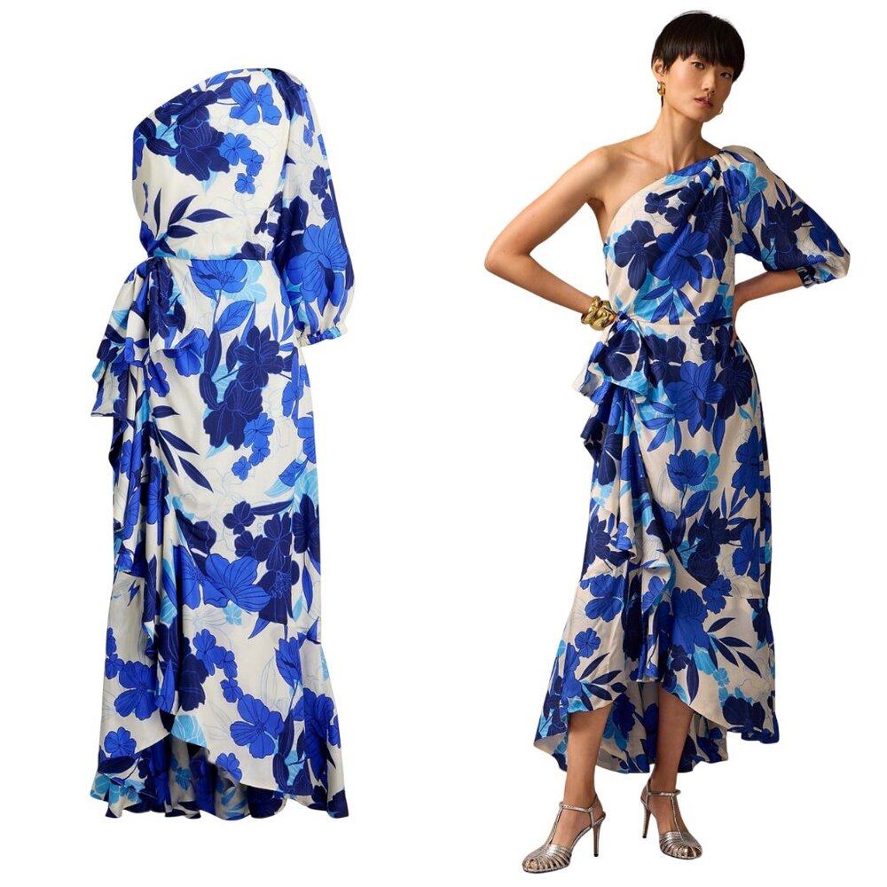 NWT J. Crew Collection one shoulder ruffle hem dress 10 m painted floral print